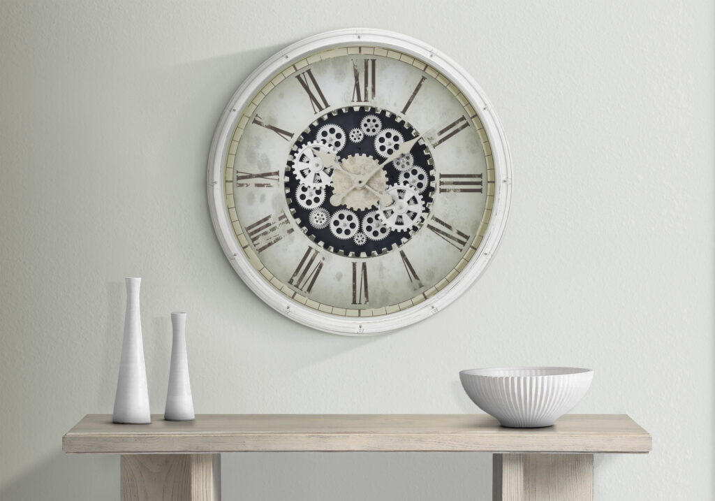 Clocks, 30″ Round, Gear Mechanism, Large Oversized, Wall Clock, White, Transitional