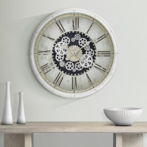 Clocks, 30" Round, Gear Mechanism, Large Oversized, Wall Clock, White, Transitional