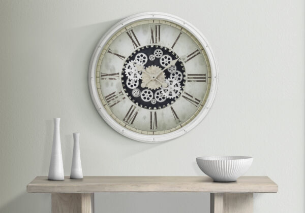 Clocks, 30″ Round, Gear Mechanism, Large Oversized, Wall Clock, White, Transitional