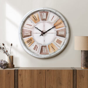 Clocks, 30" Round, Large Oversized, Wall Clock, Antique White, Natural, Transitional