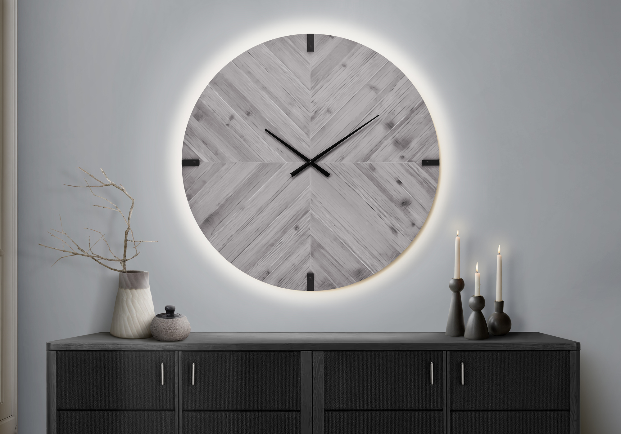 Clocks, 30″ Round, Large Oversized, Wall Clock, Grey, Contemporary, Modern