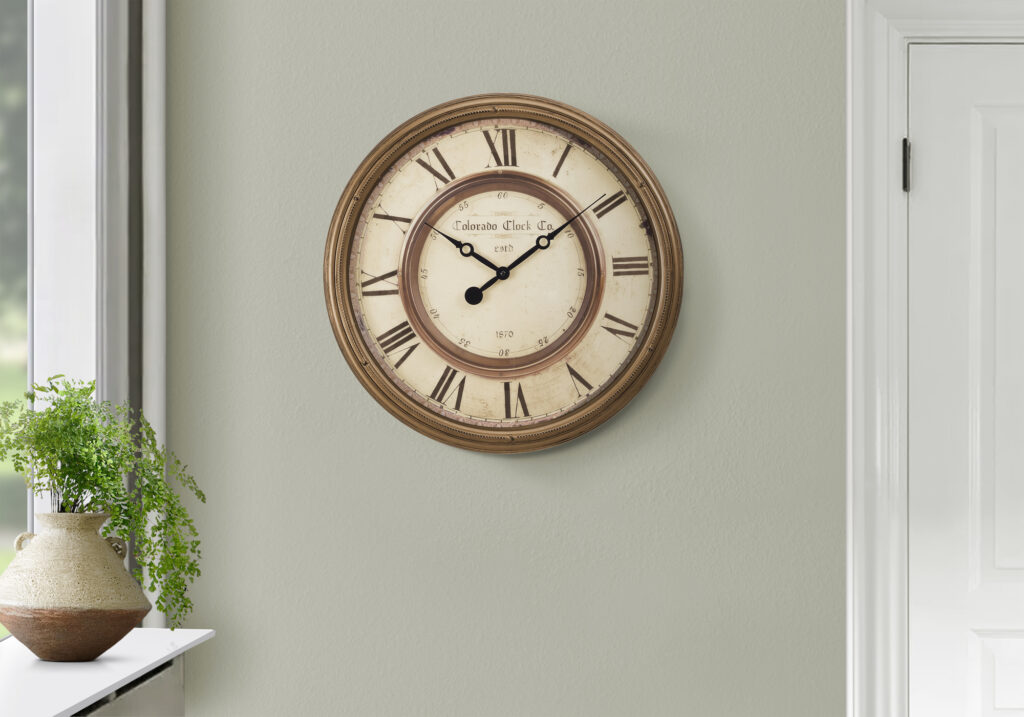 Clocks, 20″ Round, Wall Clock, Antique Brown, Transitional