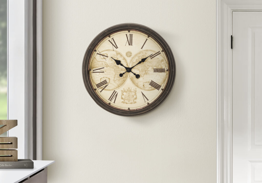Clocks, 20″ Round, Wall Clock, Antique Brown, Transitional
