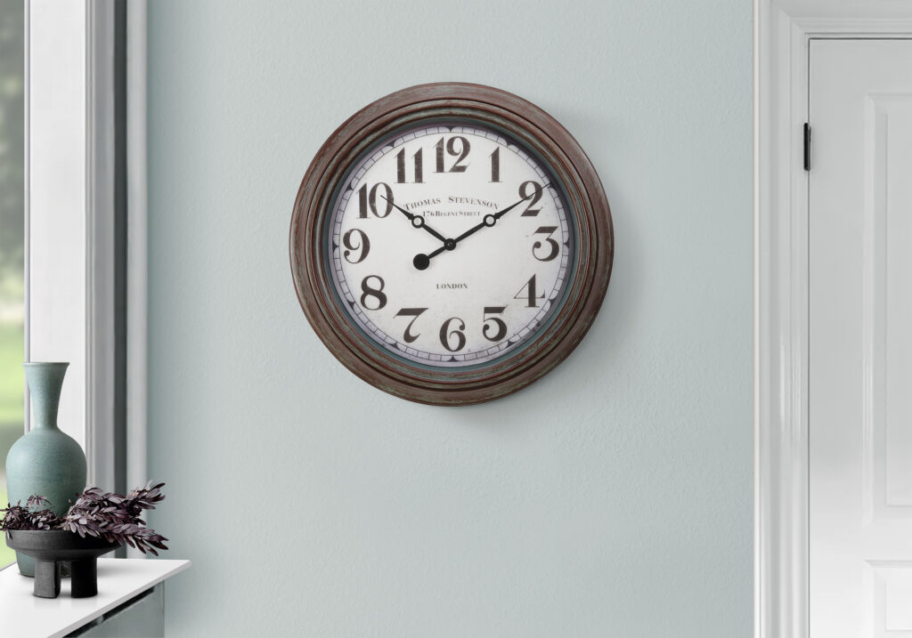 Clocks, 20″ Round, Wall Clock, Antique Brown, Transitional