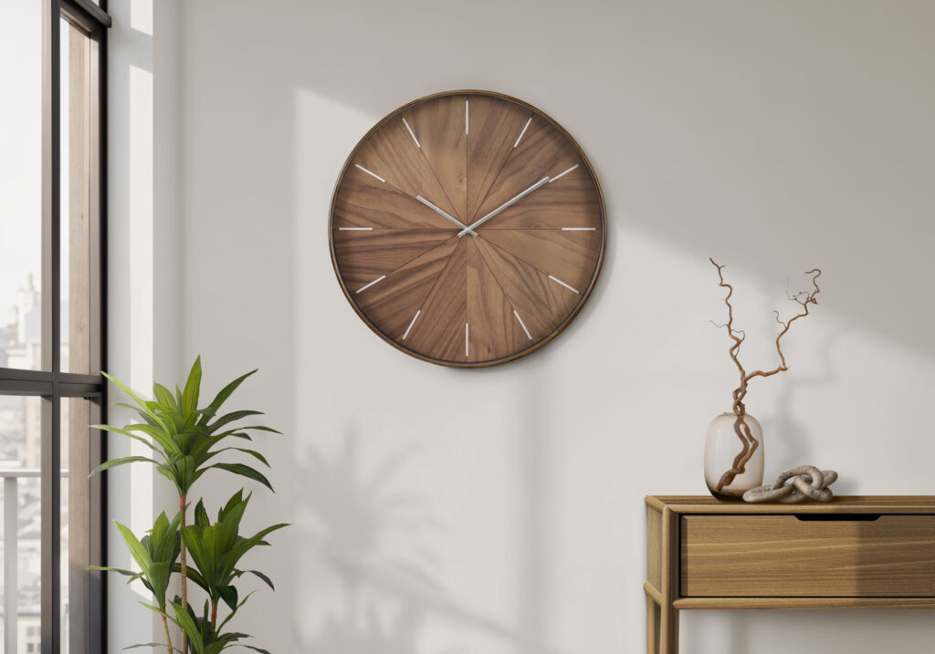 Clocks, 20″ Round, Wall Clock, Light Brown Face, Brown Frame, Contemporary, Modern