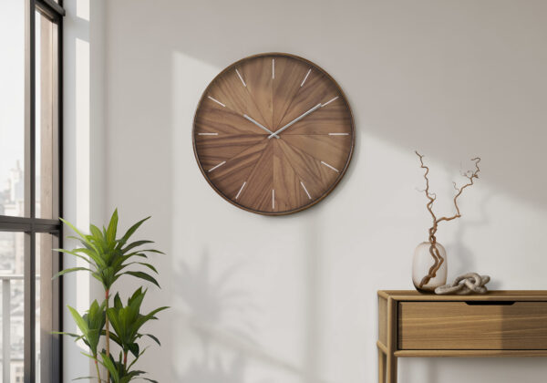 Clocks, 20″ Round, Wall Clock, Light Brown Face, Brown Frame, Contemporary, Modern