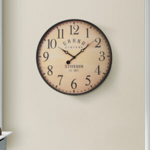 Clocks, 20" Round, Wall Clock, Antique Brown, Transitional