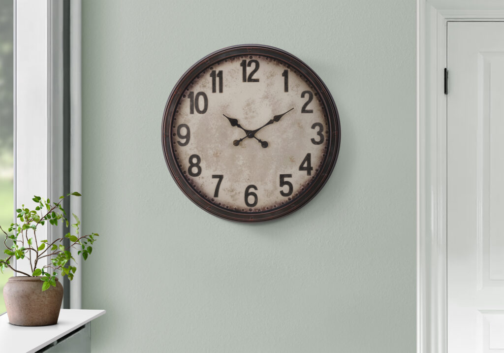 Clocks, 20″ Round, Wall Clock, Antique Brown, Transitional