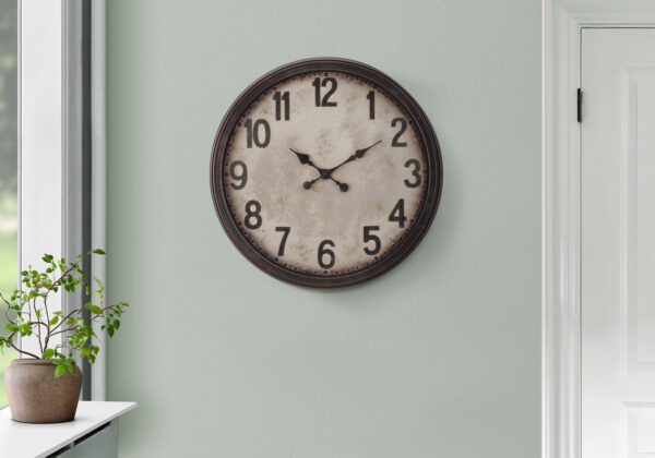 Clocks, 20″ Round, Wall Clock, Antique Brown, Transitional
