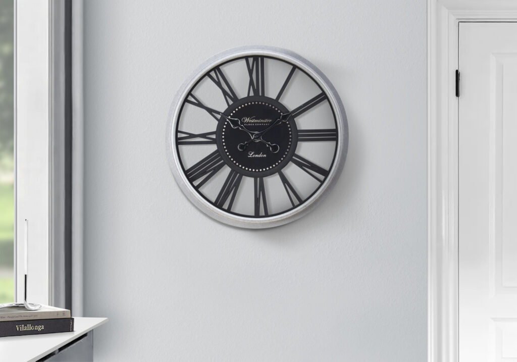 Clocks, 20″ Round, Wall Clock, Black, Silver, Transitional