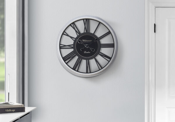 Clocks, 20″ Round, Wall Clock, Black, Silver, Transitional