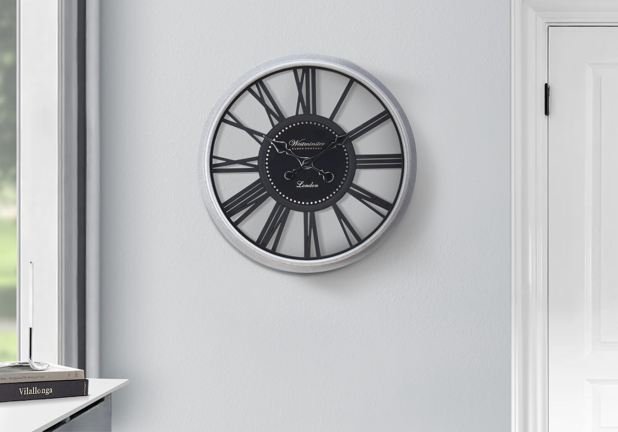 Clocks, 20″ Round, Wall Clock, Black, Silver, Transitional