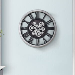 Clocks, 20" Round, Gear Mechanism, Wall Clock, Black, Silver, Transitional