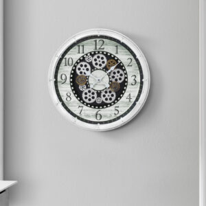 Clocks, 20" Round, Gear Mechanism, Wall Clock, Antique White, Transitional