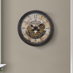 Clocks, 20" Round, Gear Mechanism, Wall Clock, Brown, Transitional