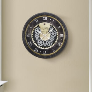 Clocks, 20" Round, Gear Mechanism, Wall Clock, Brown, Transitional