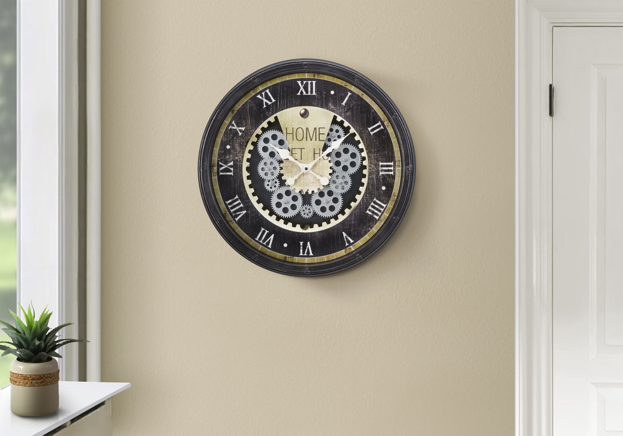 Clocks, 20″ Round, Gear Mechanism, Wall Clock, Brown, Transitional