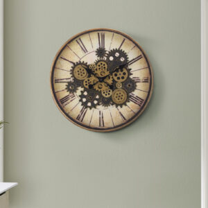 Clocks, 20" Round, Gear Mechanism, Wall Clock, Brown, Transitional