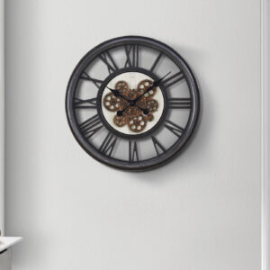 Clocks, 20" Round, Gear Mechanism, Wall Clock, Black, Transitional