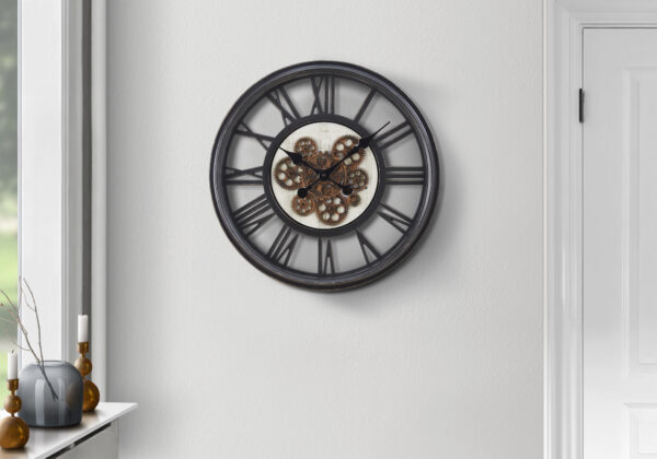 Clocks, 20″ Round, Gear Mechanism, Wall Clock, Black, Transitional