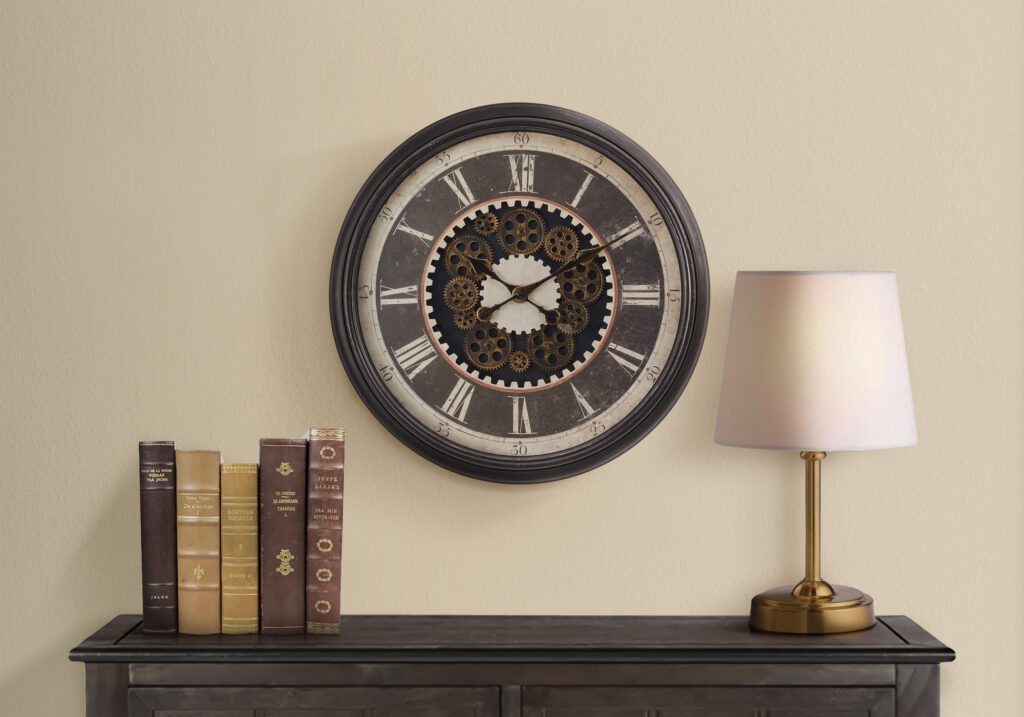 Clocks, 23″ Round, Gear Mechanism, Wall Clock, Brown, Transitional
