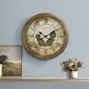 Clocks, 23" Round, Gear Mechanism, Wall Clock, Antique Brown, Transitional