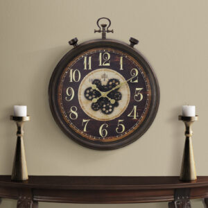 Clocks, 24" Round, Gear Mechanism, Wall Clock, Brown, Traditional