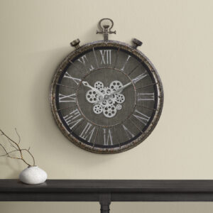 Clocks, 24" Round, Gear Mechanism, Wall Clock, Grey, Transitional