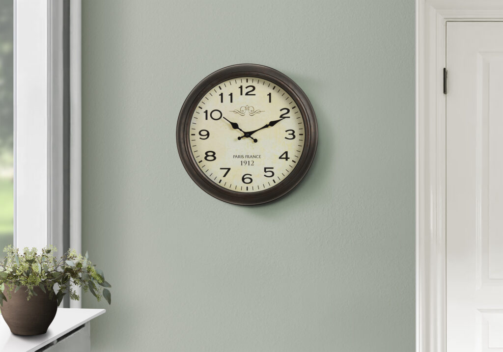 Clocks, 16″ Round, Wall Clock, Antique Brown, Transitional