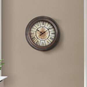 Clocks, 15" Round, Wall Clock, Antique Brown, Transitional
