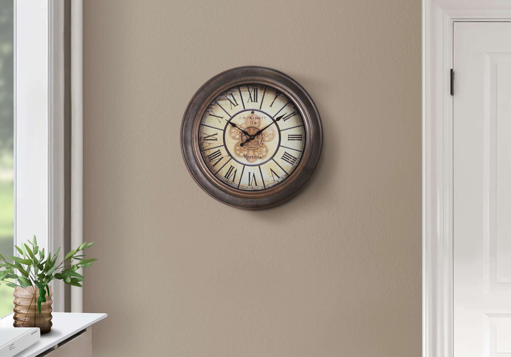 Clocks, 15″ Round, Wall Clock, Antique Brown, Transitional