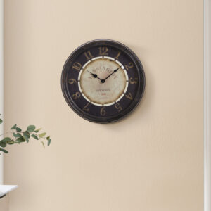 Clocks, 16" Round, Wall Clock, Antique Brown, Transitional