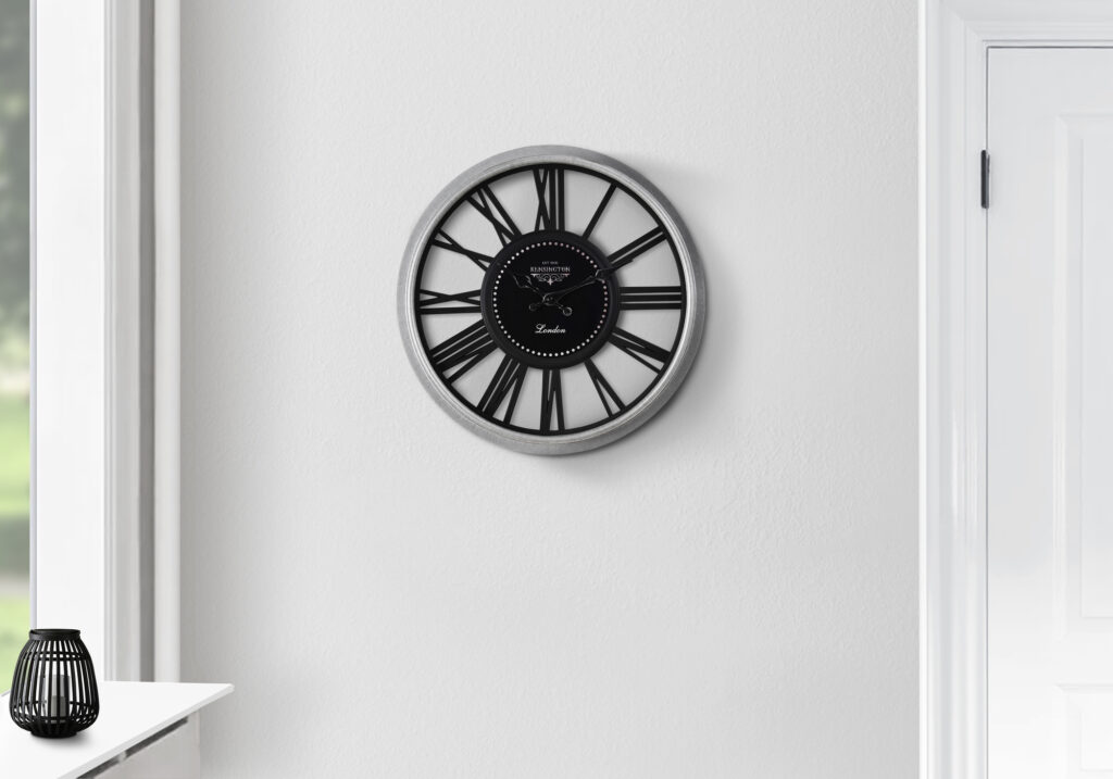 Clocks, 16″ Round, Wall Clock, Silver, Black, Transitional