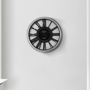 Clocks, 16" Round, Wall Clock, Silver, Black, Transitional