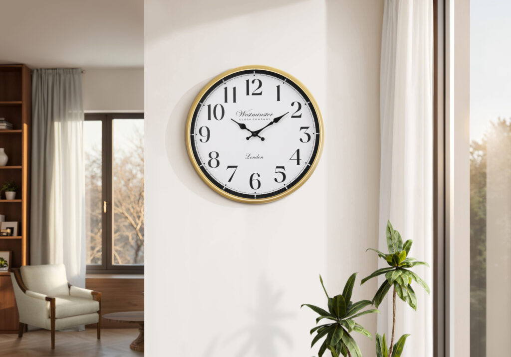 Clocks, 16″ Round, Wall Clock, Gold Frame, Transitional