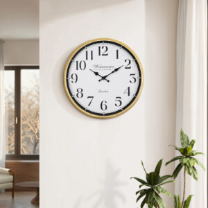 Clocks, 16" Round, Wall Clock, Gold Frame, Transitional
