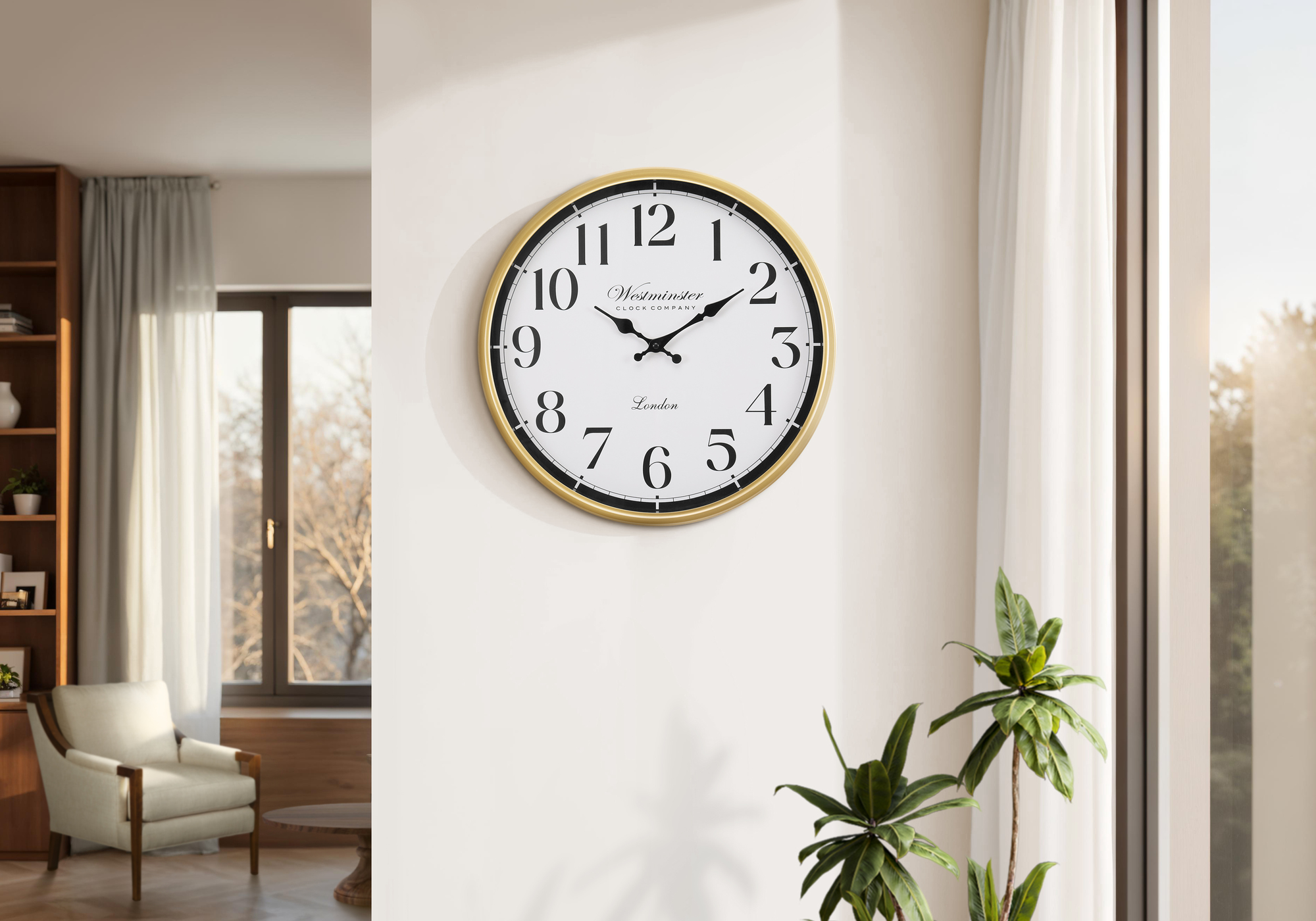 Clocks, 16″ Round, Wall Clock, Gold Frame, Transitional