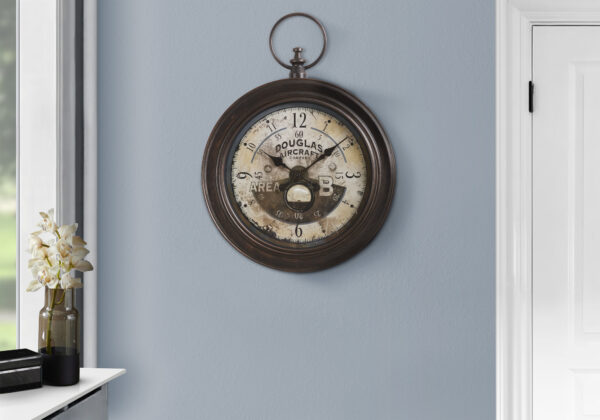 Clocks, 18″ Round, Wall Clock, Antique Brown, Traditional