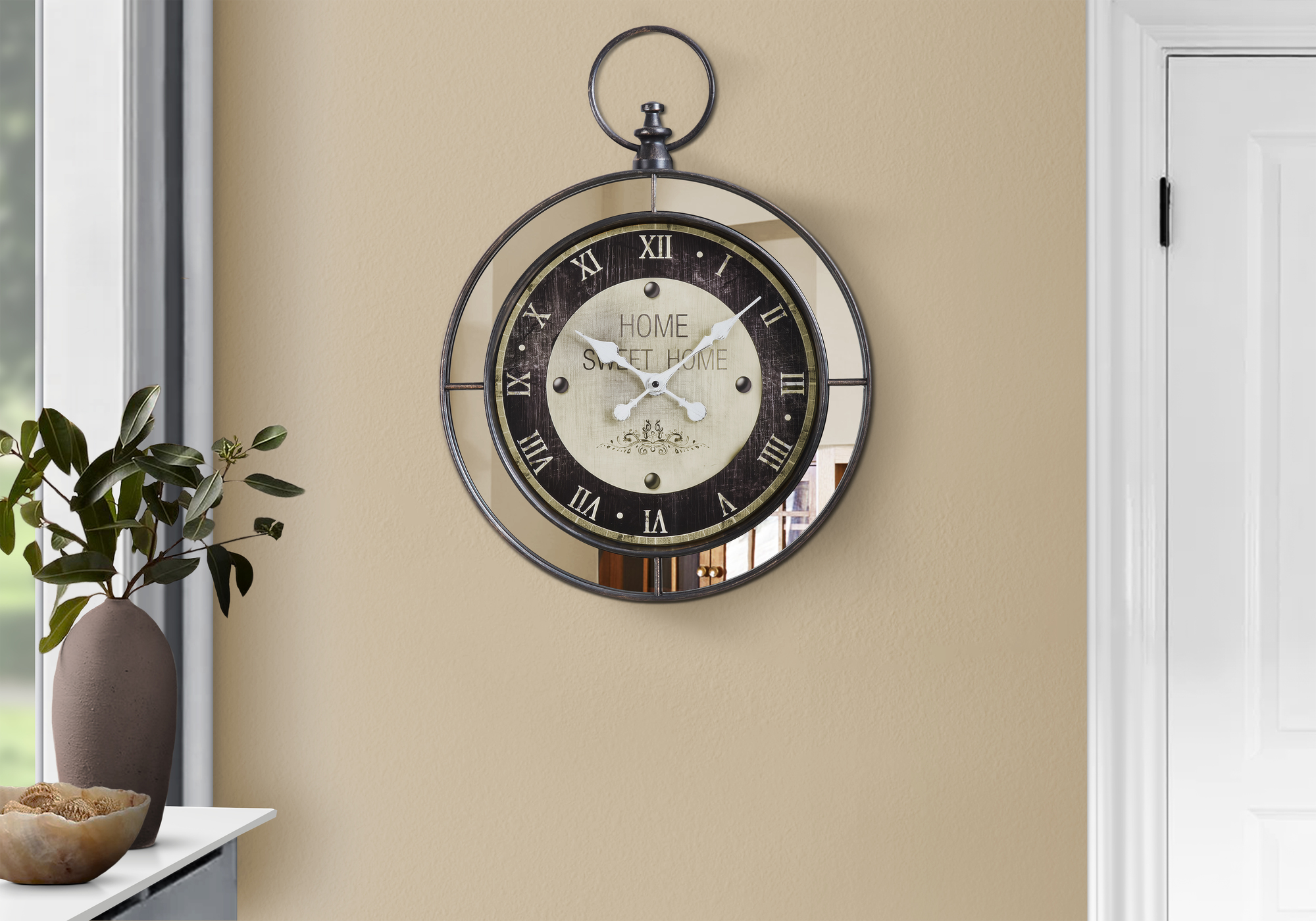 Clocks, 18″ Round, Wall Clock, Brown, Mirror, Transitional