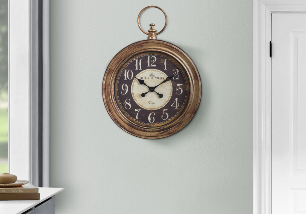 Clocks, 18″ Round, Wall Clock, Antique Brown, Traditional
