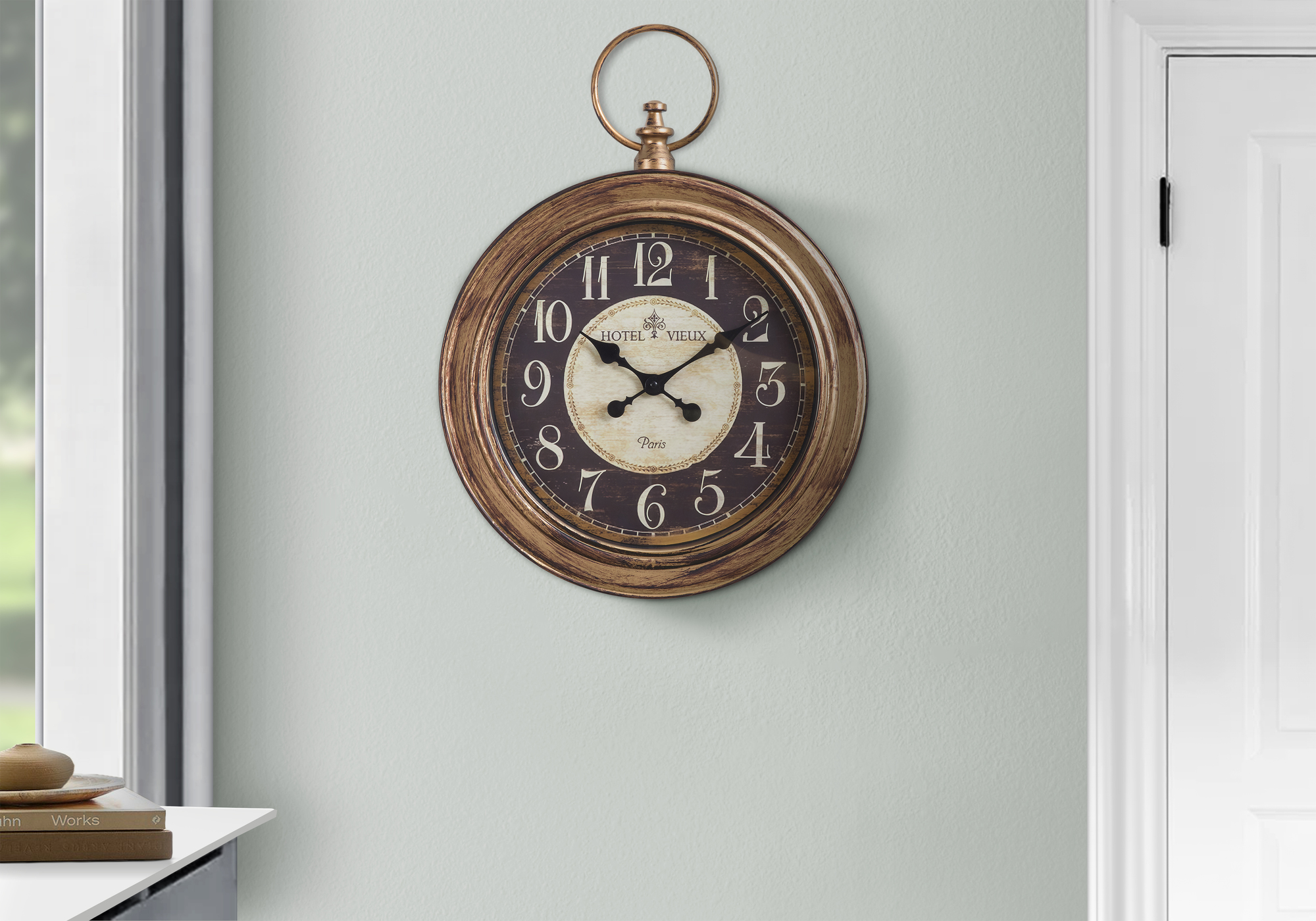 Clocks, 18″ Round, Wall Clock, Antique Brown, Traditional