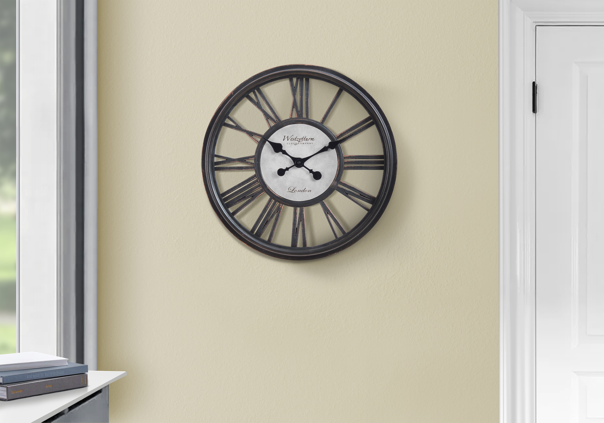 Clocks, 18″ Round, Wall Clock, Antique Black, Transitional
