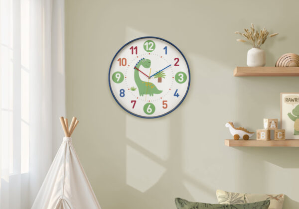 Clocks, 18″ Round, Juvenile, Wall Clock, Multi-colored Face, Blue Frame, Contemporary, Modern