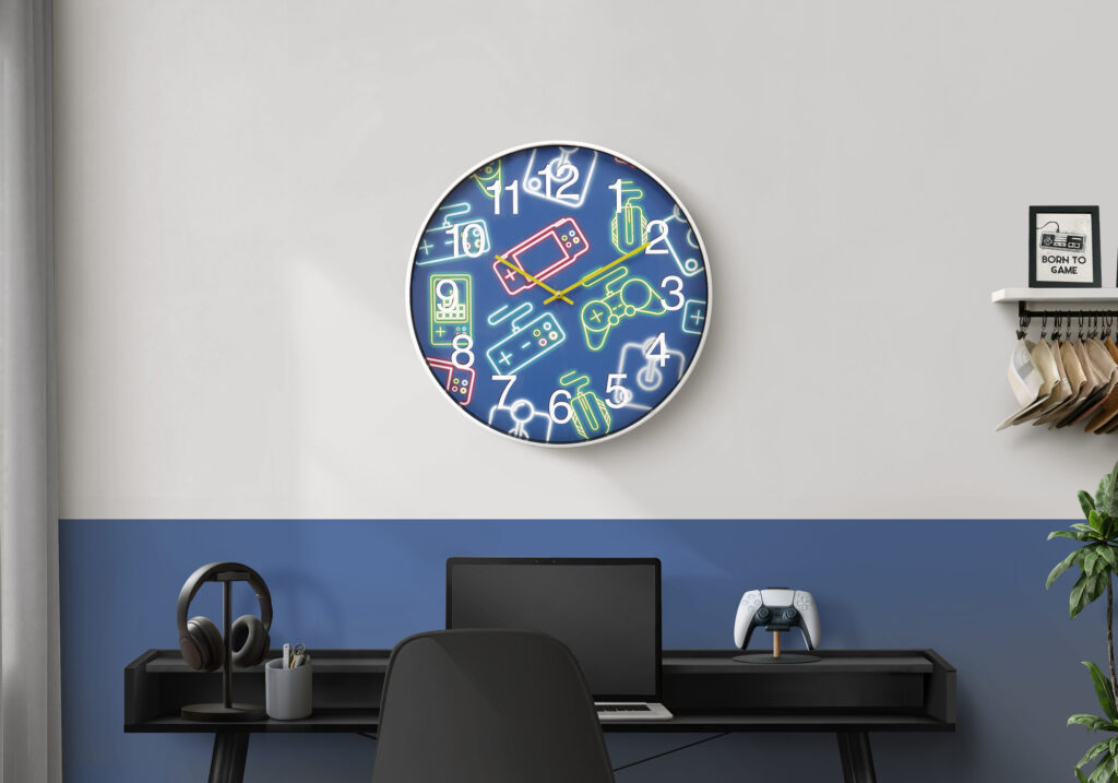 Clocks, 18″ Round, Juvenile, Wall Clock, Multi-colored Face, White Frame, Contemporary, Modern