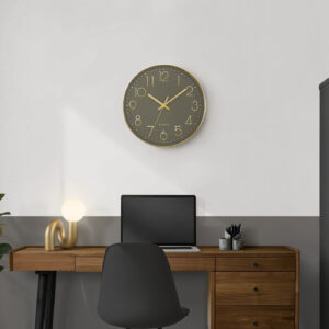 Clocks, 12" Round, Wall Clock, Dark Bronze Face, Gold Frame, Contemporary, Modern