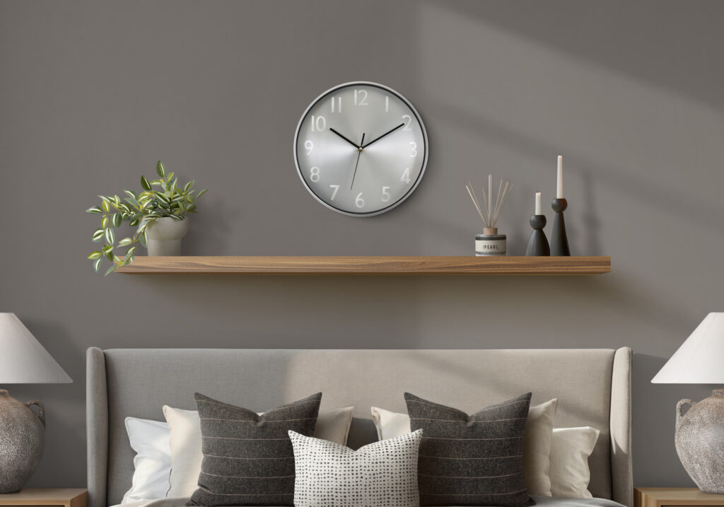 Clocks, 12″ Round, Wall Clock, Silver Face, Silver Frame, Contemporary, Modern