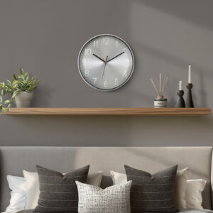 Clocks, 12" Round, Wall Clock, Silver Face, Silver Frame, Contemporary, Modern