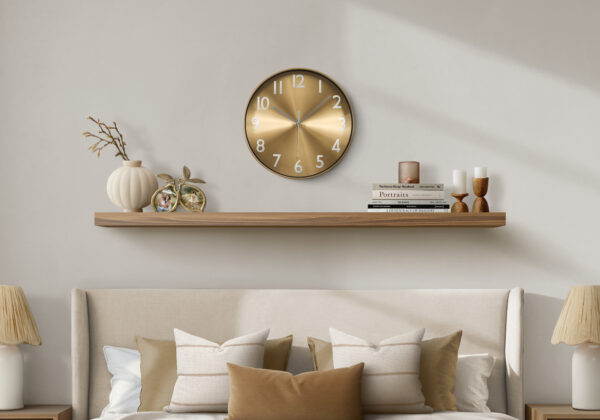 Clocks, 12″ Round, Wall Clock, Gold Face, Gold Frame, Contemporary, Modern