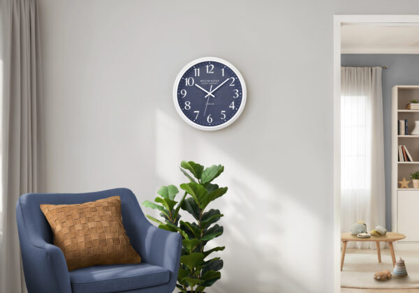 Clocks, 12″ Round, Wall Clock, Blue Face, White Frame, Modern, Contemporary