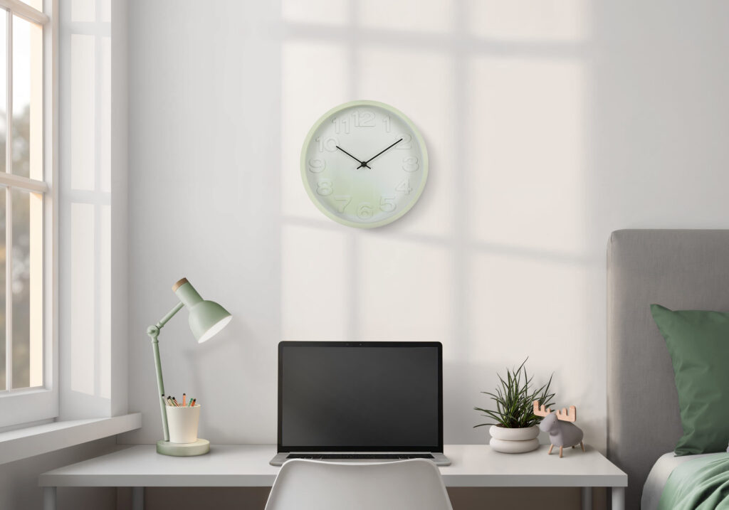 Clocks, 12″ Round, Juvenile, Wall Clock, Light Green Face, Green Frame, Contemporary, Modern